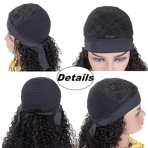 Miniatura 5 de Peluca de cabello humano con diadema de 20 pulgadas para mujer, cabello largo y rizado, peluca de onda profunda, color natural Peluca con diadema