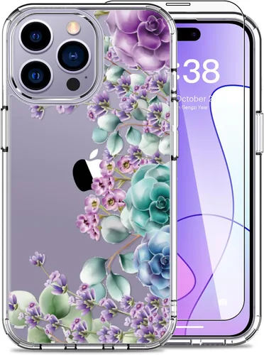 Miniatura 13 de LUHOURI Funda para iPhone 15 Pro Max con protector de pantalla, transparente de acrílico, diseños de moda para mujeres y niñas, funda protectora a
