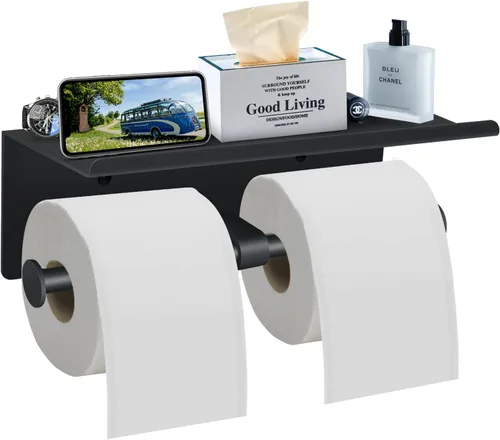 Miniatura 2 de Soporte de papel higiénico con estante - SUS304 de acero inoxidable para almacenamiento de papel higiénico y soporte de rollo de papel higiénico