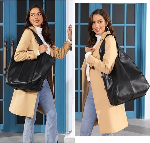 Miniatura 2 de KlaOYer - Bolso de mano de cuero de gran capacidad, bolso de trabajo, bolso hobo de piel sintética, bolso de mano y bandolera grande, bolso de viaje
