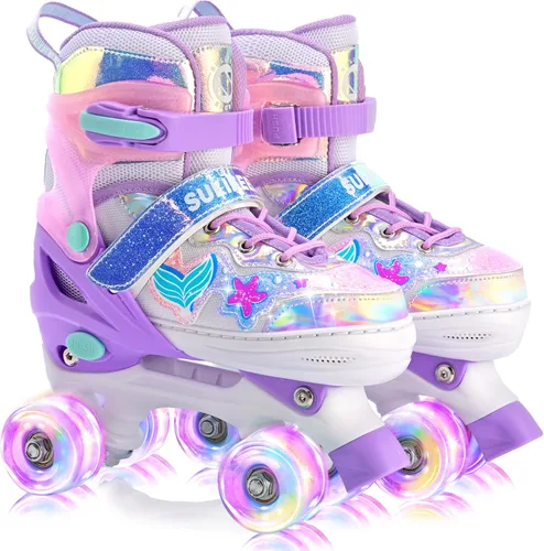 SULIFEEL - Patines ajustables para niños para niños de 3-5, 5-8, 6-12 años con ruedas iluminadas ajustables de 4 tamaños, el mejor regalo para niños