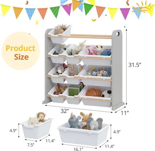 Miniatura 3 de VECELO Organizador de almacenamiento de juguetes para niños pequeños, 12 compartimientos, estante de madera para sala de juegos para niños, libros