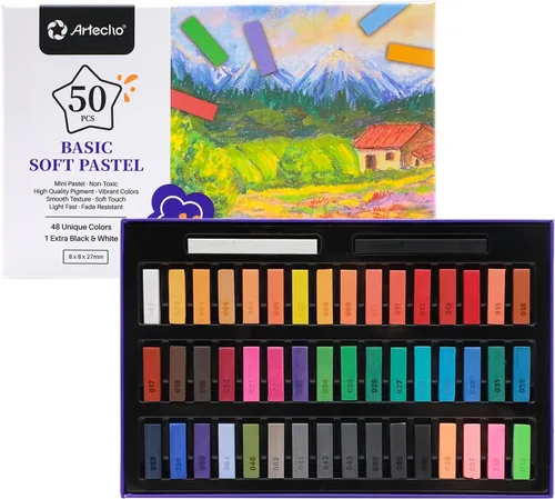 Miniatura 10 de Artecho 12 piezas de colores pastel suaves de neón, tiza cuadrada para dibujar, mezclar, capas, sombreado, suministros de arte pasteles