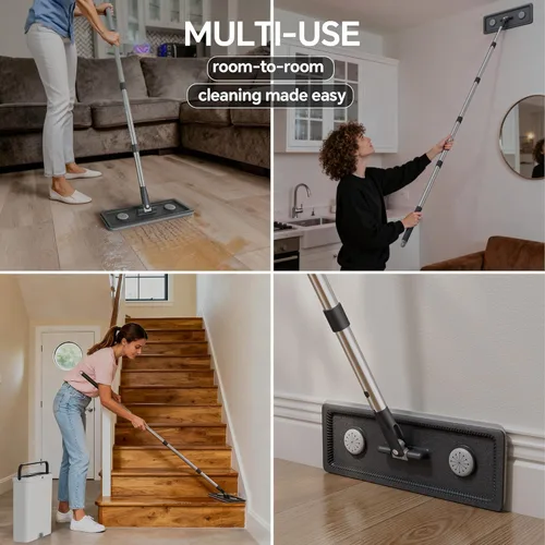 Miniatura 7 de Trapeador Compacto para Pisos y Cubeta – Trapeador Plano y Cubeta con Conjunto de Escurridor Manos Libres Trapeador Húmedo y Seco