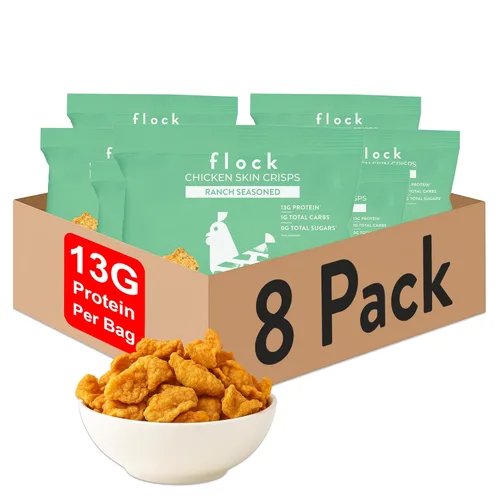 Miniatura 8 de Flock Chips de piel de pollo Keto – Sabor original, bajo en carbohidratos, alto en proteínas, chips crujientes de pollo sin gluten, aperitivo Keto