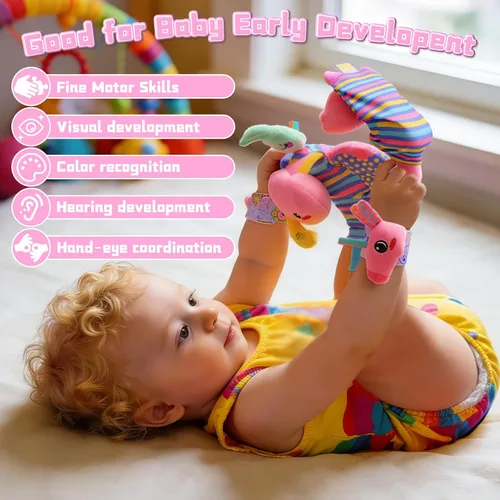 Miniatura 3 de Calcetines con Sonajero de Muñeca y Buscador de Pies para Niñas Bebé, Juguetes Sensoriales de Unicornio Rosa Esenciales para Recién Nacidos de 0 a