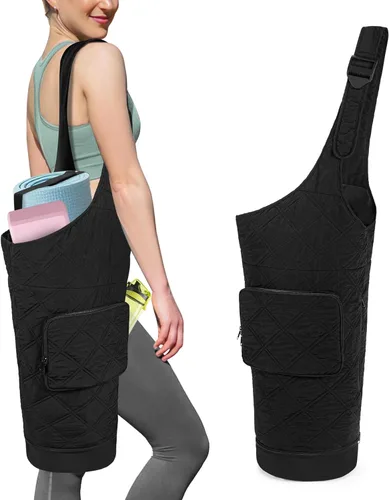 Smasrob Bolsa para esterilla de yoga con bolsillo para artículos húmedos, bolsillo para botella y correas seguras, soporte para esterilla de yoga se