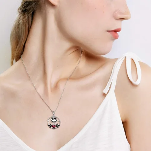 Miniatura 2 de ONEFINITY - Collar de pesadilla de plata de ley con colgante de corazón infinito collar de calavera para regalo de cumpleaños para mujeres esposa
