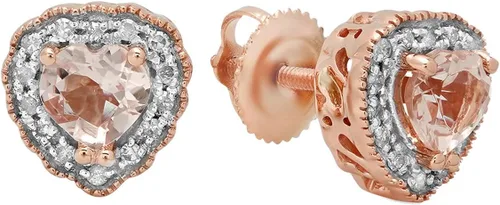 Dazzlingrock Collection - Pendientes de tuerca (10 K, 0.197in, forma de corazón, piedras preciosas y diamantes blancos), color oro rosa