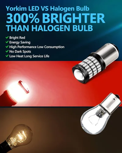 Miniatura 4 de Yorkim Bombillas LED 1157 brillantes rojas, bombilla de freno 1157, 9-30 V, 1157 2057, 2357, 7528, BAY15D, bombilla LED con proyector de repuesto