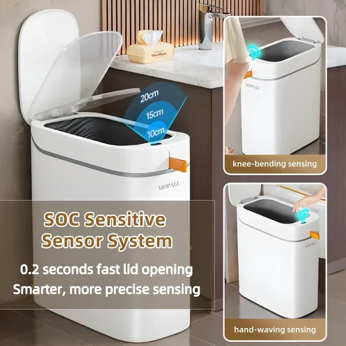 Miniatura 2 de MOPALL Cubo de basura con sensor de movimiento de 3.5 galones con tapa, cubo de basura automático delgado sin contacto, papelera que ahorra espacio