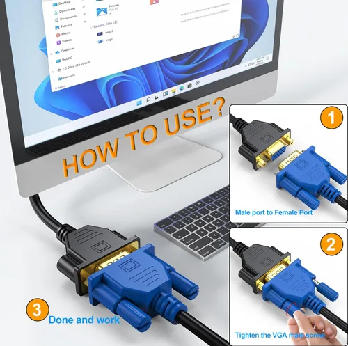 Miniatura 3 de Cable de extensión VGA, cable VGA macho a hembra de 6 pies de 15 pines (no 9 pines), SVGA macho a hembra HD15 para monitor HD15, compatible