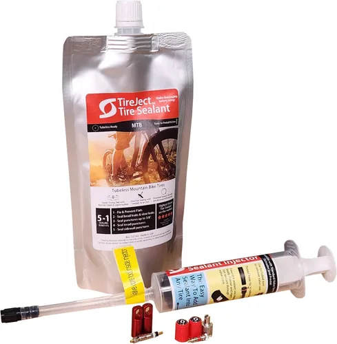 TireJect Kit de sellador de neumáticos para bicicleta de montaña (MTB) - Protección de neumáticos planos sin cámara y sin cámara - Sello de