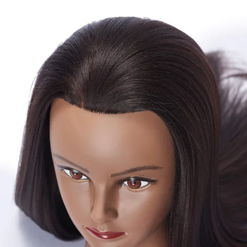 Miniatura 4 de 26-28" Cabeza de maniquí con cabello de fibra sintética Yaki para estilizar, cabeza de muñeca para entrenamiento de cosmetología, cabeza de maniquí
