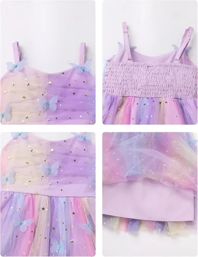 Miniatura 24 de IMEKIS Vestido de princesa de cumpleaños para niña pequeña, confeti brillante, bohemio, arco iris, pastel, sesión de fotos, traje para 1-6T