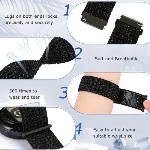 Miniatura 3 de Bandas de liberación rápida de nailon para reloj Garmin Vivoactive3/Forerunner 645/Galaxy Watch, bandas de 1.65 pulgadas, Active2 de 1.73 pulgadas