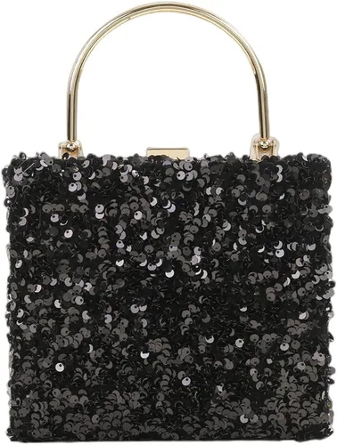 Miniatura 4 de IAMUHI Pequeño bolso de mano de lentejuelas con asa superior, bolso de noche, mini bolso cruzado cuadrado de hombro