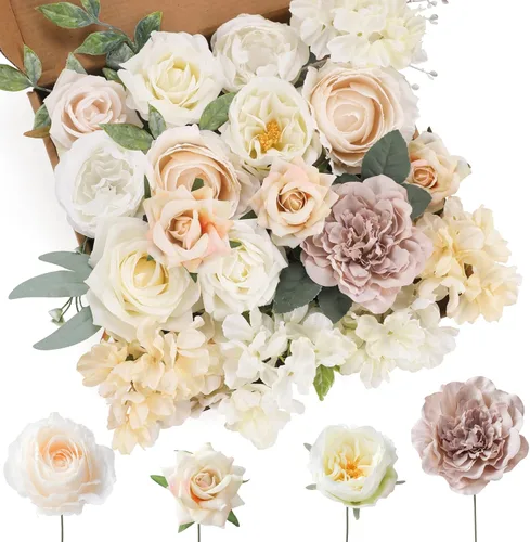 Miniatura 26 de Floweroyal Flores Artificiales Rosadas Flores de Rosa Falsas Dalia con Tallos para Ramos de Novia de Boda DIY, Baby Shower, Arreglo Floral, Centros
