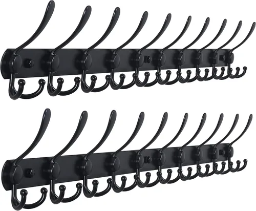 Miniatura 19 de Dseap - Perchero para pared, 5 ganchos triples, resistente, acero inoxidable, riel de gancho de metal para abrigos, sombreros, toallas, bolsos