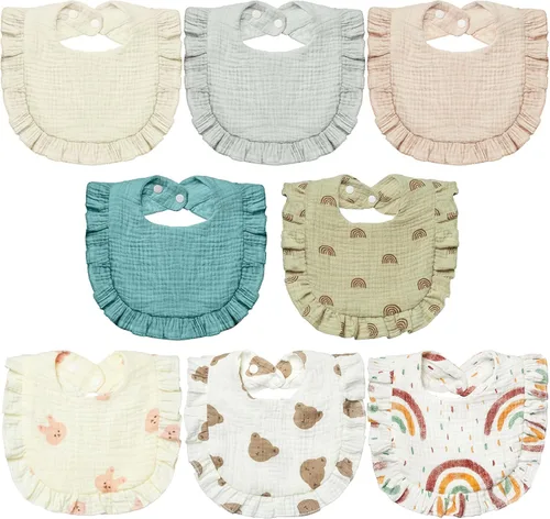 Miniatura 9 de Lictin Juego de 8 baberos de muselina para bebé - Baberos tipo bandana para babeo y dentición, de algodón unisex Cálido