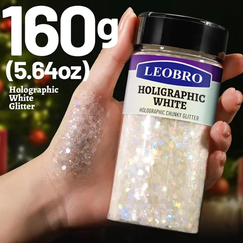 Miniatura 2 de Leobro - Purpurina blanca, 160g/5.64oz de purpurina holográfica gruesa para manualidades, resina, uñas, cuerpo, vasos, decoraciones de fiesta