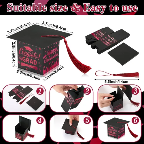 Miniatura 2 de Chuangdi 30 cajas de dulces de fiesta de felicitaciones graduadas, caja de casquillo de bricolaje con borlas para regalo de graduación, suministros