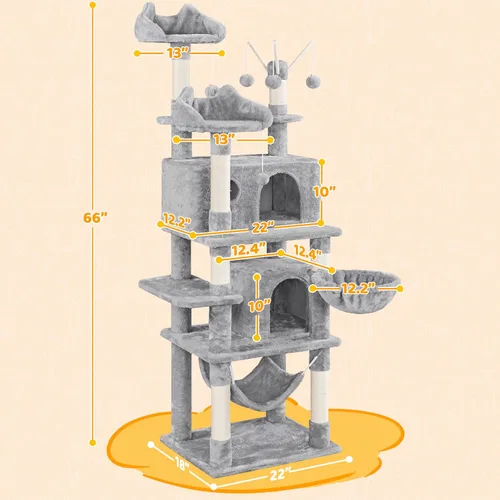 Miniatura 3 de Yaheetech Árbol para gatos, torre grande de 67 pulgadas con 3 palitos extraíbles, 2 perchas en forma de orejas de gatito, 2 condominios, hamaca