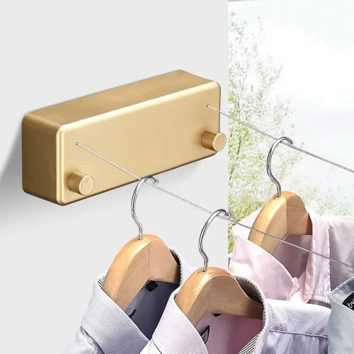 Miniatura 2 de BESy Funda retráctil ABS + secadora de aluminio con cuerda doble de acero inoxidable ajustable, estilo hotel, resistente, método de montaje