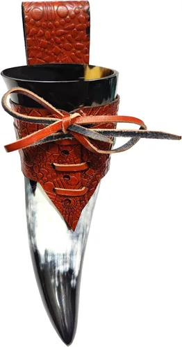 Viking Beber - Taza corta con funda de cuero auténtica y segura para alimentos, sin fugas, taza de cerveza nórdica con capacidad de 8 a 10 onzas, la