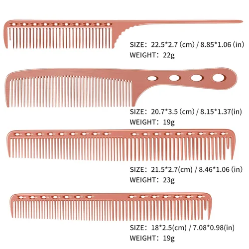 Miniatura 4 de Juego de peines de aluminio profesional para peluquería para vestirse, cortar el cabello y peinar: peines largos y cortos, mango y peine de cola Oro