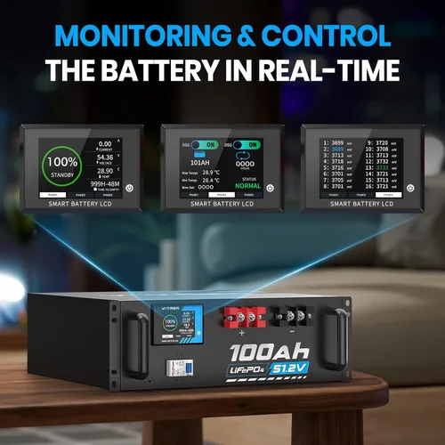 Miniatura 6 de VATRER POWER Batería LiFePO4 de litio de 48 V 100 AH, BMS de 100 A integrado, con pantalla inteligente táctil y aplicación móvil, salida de potencia