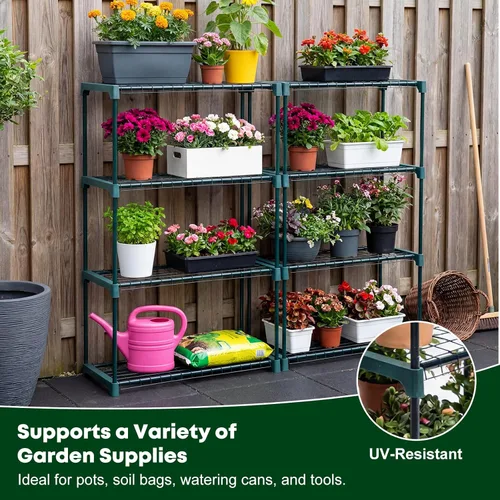 Miniatura 2 de Panana Estantería de acero para invernadero de jardín de 4 niveles, soporte para plantas, unidad de estantería de jardín, estante de almacenamiento