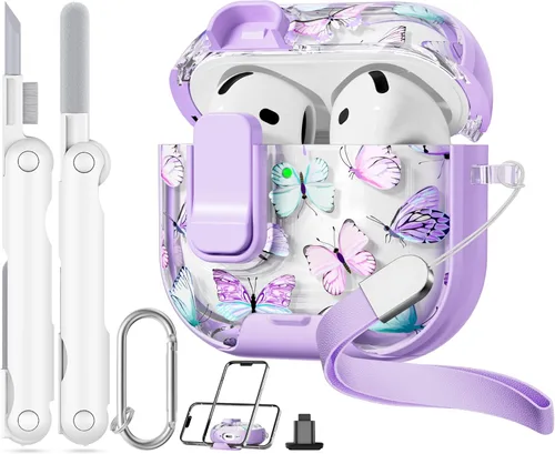Miniatura 21 de con bloqueo de seguridad para funda de AirPods Pro 2ª 1ª generación, funda transparente floral linda para AirPods Pro 2 con soporte para teléfono