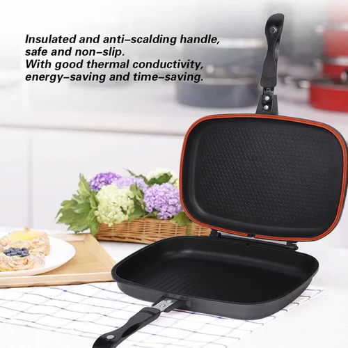 Miniatura 5 de Sartén abatible de doble cara para parrilla, utensilios de cocina, utensilios de cocina, sartén antiadherente, sartén de doble cara para uso