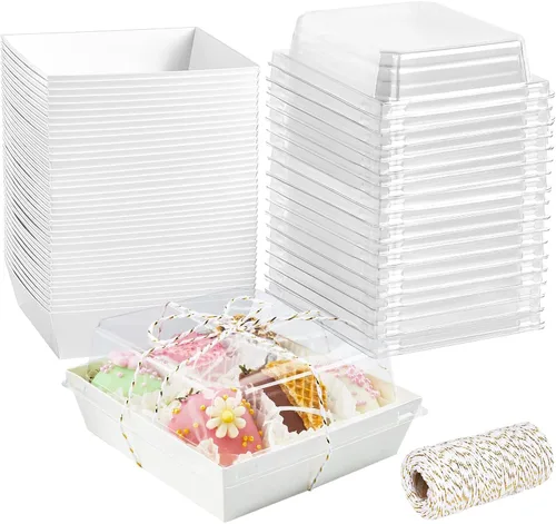 Miniatura 6 de ZORRITA Paquete de 50 Cajas de Charcutería de Papel de 5 Pulgadas con Tapas Transparentes, Contenedores Cuadrados Para Llevar para Rebanadas