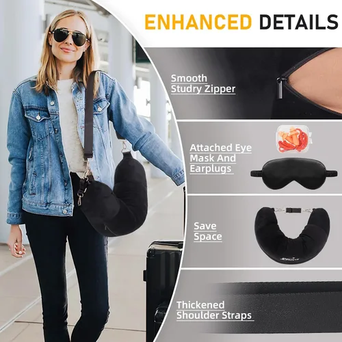 Miniatura 4 de Almohada de viaje para el cuello rellenable con ropa, almohada para el cuello rellenable para viajar, bolsa de almacenamiento rellenable y plegable