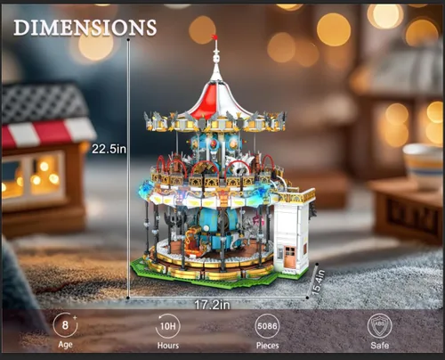 Miniatura 3 de Sosuy Juego de Construcción de Carrusel, Modelo de Tiovivo Motorizado Eléctrico, Juguete de Parque de Atracciones para Niños, Niñas y Adolescentes