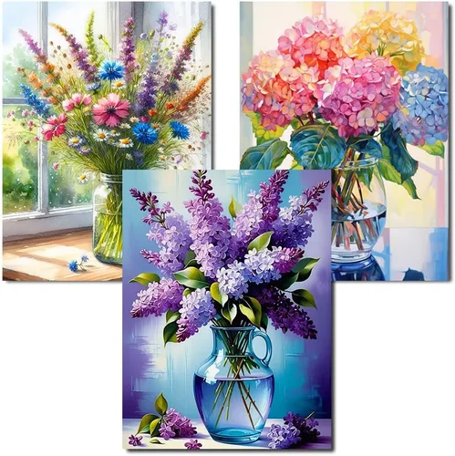 Miniatura 22 de Axquilon Kits de arte de diamantes para adultos, paquete de 3 kits de pintura de diamantes de vaca de las tierras altas para adultos, 5D redondo
