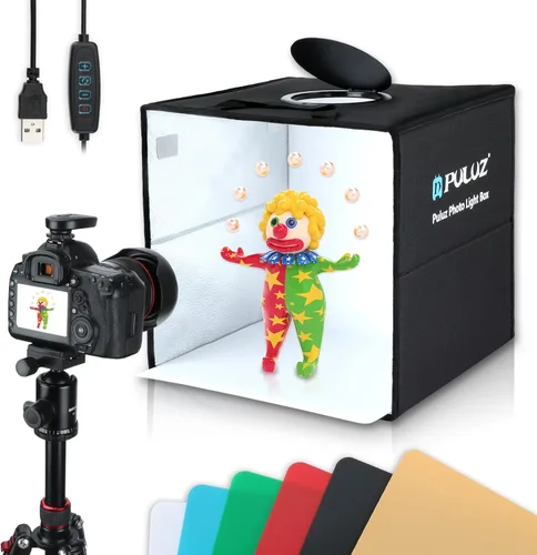 Miniatura 12 de PULUZ - Caja de estudio fotográfico, mini caja de luz plegable, anillo de luz LED, portátil, estudio fotográfico, fotografía, tienda de campaña, kit