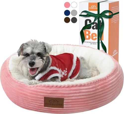 Zerbuger Cama redonda rosa para perros y gatos, de 23 pulgadas, para perros grandes, medianos y pequeños, lavable a máquina, sofá para dormir, parte