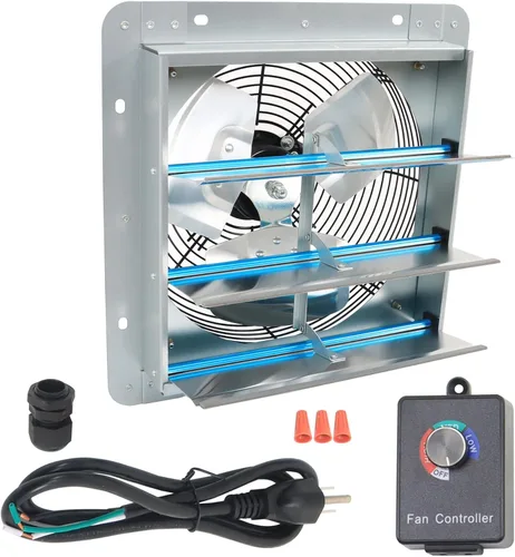 Miniatura 8 de HOSTIC Persiana de aluminio de 10 pulgadas con ventilador montado en la pared, adecuado para sótano, invernadero, cobertizo, ático, garaje