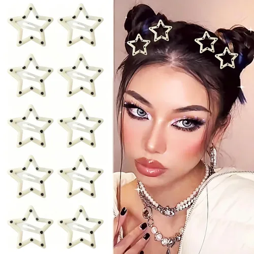 Miniatura 13 de 10 pinzas para el cabello de estrella para niñas, bonitos pasadores de metal con purpurina, accesorios antideslizantes para rave, clip de pelo Y2K