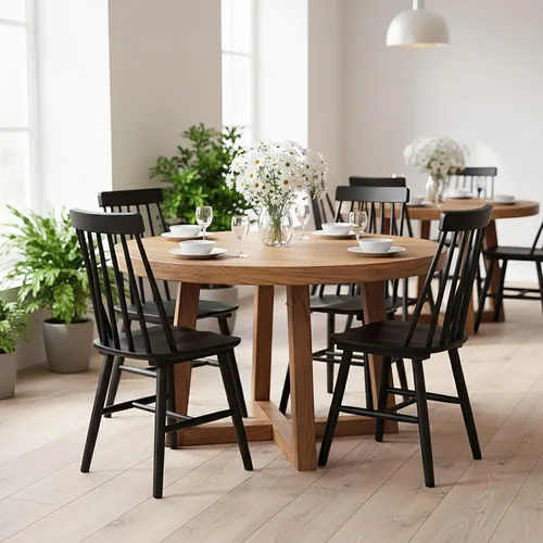 Miniatura 15 de Juego de 2 sillas de comedor negras, sillas de comedor de granja con respaldo de husillo, sillas de comedor sin brazos de madera maciza para cocina