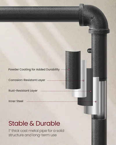 Miniatura 5 de VASAGLE UHSR65BX - Perchero para ropa de estilo rústico con diseño de tuberías industriales, con estante, estante de ropa resistente