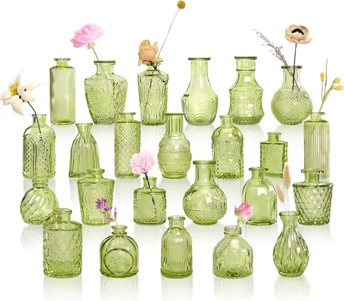 Miniatura 8 de Juego de 12 jarrones de vidrio ámbar, jarrones de capullo transparentes a granel, mini jarrones para flores, pequeños jarrones de flores