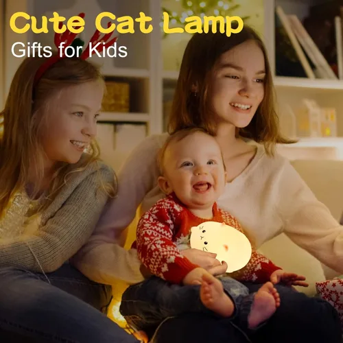 Miniatura 7 de LOVERUIS Luz nocturna para niños, lindos regalos de gatos para niños, temporizador de luz nocturna, lámpara de silicona para niños, decoración