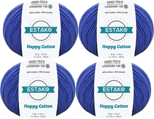 Miniatura 44 de Estako Happy Cotton, 1,76 oz (50 g) / 180 yardas (165 m) de lana 60 % algodón y 40 % acrílico, suave, fina/deportiva (2) para crochet y tejer