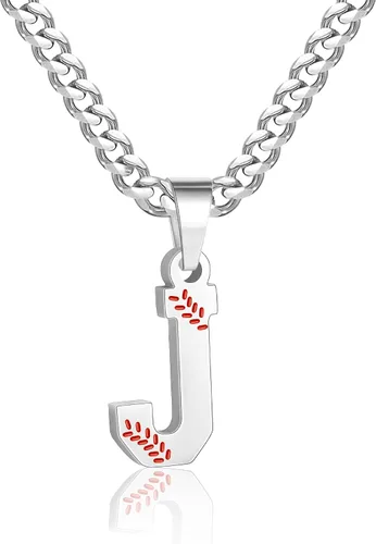Miniatura 13 de Avotto Collar de béisbol con letra inicial de la A a la Z para niños y hombres, cadena cubana de acero inoxidable resistente que no se decolora