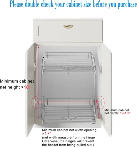 Miniatura 4 de DINDON Organizador de gabinete extraíble de 2 niveles (17 pulgadas de ancho x 18 pulgadas de profundidad), estante deslizante de metal resistente
