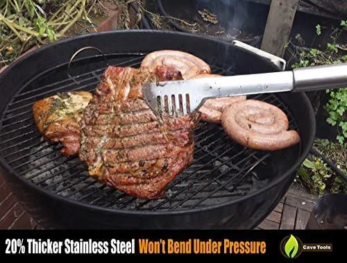Miniatura 3 de Cave Tools Pinzas para parrilla de acero inoxidable de mango largo de 17 pulgadas con soporte de bloqueo - Accesorios para parrilla de barbacoa